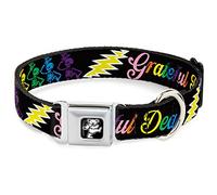 Buckle-Down DC-WGD005-L Seatbelt Dog Collar, Large, Grateful Dead Script w/Bears & Skeletons Black/Multi Color