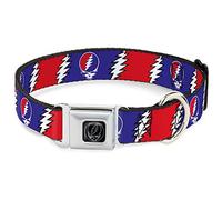 Buckle Down DC-WGD019-L Seatbelt Dog Collar, Large, Steal Your Face w/Lightning Bolt Repeat Red/White/Blue