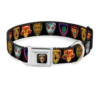 Buckle Down DC-WMC111-L Seatbelt Dog Collar, Large, Guardians of the Galaxy Badge/5-Character Icons Black/Multi Color