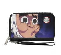 Buckle-Down Demon Slayer Wallet, Zip Around, Demon Slayer Hotaru Hyottoko Mask Pose Close Up Blues, Vegan Leather
