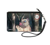 Buckle-Down Demon Slayer Wallet, Zip Clutch, Demon Slayer Inosuke Hashibira Boar Head Pose and Title Logo, Canvas, Multicolor, S, Casual