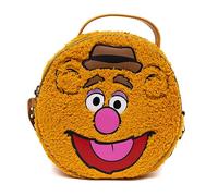 Buckle-Down Disney Bag, Crossbody, Round, The Muppets Fozzie Bear Face Character Close Up Faux Fur, Brown, Vegan Leather, Orange, 8.0" x 8.0"
