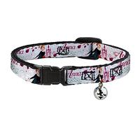 Buckle-Down Disney Cat Collar, Breakaway Collar with Bell, Frozen Anna Castle Pose with Flowers and Script Grays Pinks, 8.5 to 12 Inches 0.5 Inch Wide