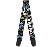 Buckle-Down Disney Guitar Strap, Ohana Means Family Stitch Scrump Poses Tropical Flora Black, 2 Inches Wide, Blue, 2" Wide - 29-54" Length