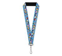 Buckle-Down Disney Lanyard | Disney The Sensational Six Smiling Faces Stripe Blues 1in Wide Stretchy ID Badges Keys