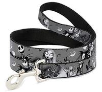 Buckle-Down Pet Leash - NBC Jack & Sally Cemetery Scene Gray/Black/White - 6 Feet Long - 1" Wide