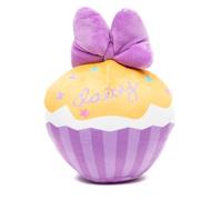 Buckle-Down Disney Squeaky Plush Dog Toy for Large, Medium, Small Dogs, Daisy Duck Lettering Cupcake with Pink Bow, 3.5" x 4.5"