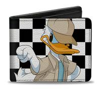 Buckle-Down Disney Wallet, Bifold, Mickey and Donald Fist Bump Pose Checker Black Whiite, Vegan Leather