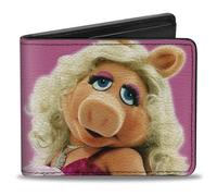Buckle-Down Disney Wallet, Bifold, The Muppets Miss Piggy Portrait and Autograph Pink, Vegan Leather, 4.0" x 3.5", Casual