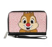 Buckle-Down Disney Wallet, Zip Around, Chip n Dale Dale Smiling Pose Sprinkle Pink Red, Vegan Leather