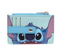 Buckle-Down, Disney, Women's Wallet ID/Card Holder with 3 Card Slots, 1 Coin Zipper, 1 Windowed ID Slot, 4.5" x 3.0", Blue, 4.5" x 3.0", Lilo and Stitch Stitch Smiling Face Close Up Baby Blue