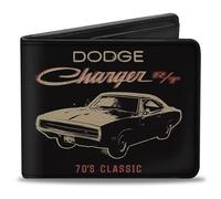 Buckle-Down Dodge Wallet, Bifold, Dodge Charger R/T 70s Classic Profile Black, Vegan Leather