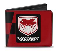 Buckle-Down Dodge Wallet, Bifold, Viper Racing Logo Checker Red Black, Vegan Leather