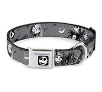 Buckle Down Dog Collar Dyal-Jack Expression7 Full Color - NBC Jack & Sally Cemetery Scene Gray/Black/White - Medium 11-17"