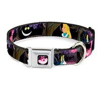 Buckle-Down Dog Collar DYBJ-Cheshire Cat Face Full Color Black - Alice & The Cheshire Cat Scenes - Wide-Small 13-18"