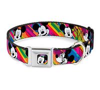 Buckle-Down Dog Collar DYBS-Mickey Mouse Winking Close-UP Full Color Multi Color/Black/White - Mickey Mouse Expressions Multi Color White/Back - Wide-Medium 16-23"