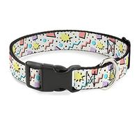 Buckle-Down Dog Collar Plastic Clip 90s Nineties Grid Pattern Gray Multi Pastel 8 to 12 Inches 0.5 Inch Wide