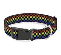 Buckle-Down Dog Collar Plastic Clip Checker Black Rainbow Multi Color 18 to 32 Inches 1.5 Inch Wide