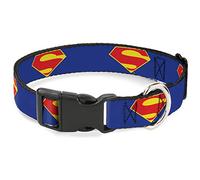 Buckle-Down Dog Collar Plastic Clip DC League of Super Pets Superman Shield Logo Blue Red Yellow 16 to 23 Inches 1.5 Inch Wide
