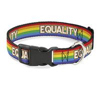 Buckle-Down Dog Collar Plastic Clip Equality Stripe Rainbow White 11 to 17 Inches 1.0 Inch Wide