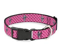 Buckle-Down Dog Collar Plastic Clip Ford Mustang Bars Text Pink Logo Repeat 13 to 18 Inches 1.5 Inch Wide