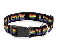 Buckle-Down Dog Collar Plastic Clip Love is Love Heart Black Rainbow 18 to 32 Inches 1.5 Inch Wide