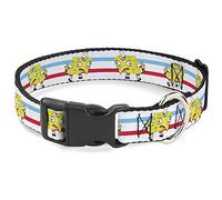 Buckle-Down Dog Collar Plastic Clip Mocking Spongebob Pose Stripe White Blue Red 18 to 32 Inches 1.5 Inch Wide