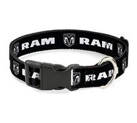 Buckle-Down Dog Collar Plastic Clip Ram Shield Logo Bold Text Black White 11 to 17 Inches 1.0 Inch Wide