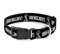 Buckle-Down Dog Collar Plastic Clip Shelby Box Logo and Super Snake Cobra Black White 9.5 to 13 Inches 1.0 Inch Wide