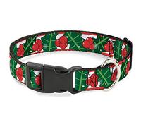 Buckle-Down Dog Collar Plastic Clip Snowy Holly Stripe Reds White Greens 6 to 9 Inches 0.5 Inch Wide