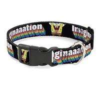 Buckle-Down Dog Collar Plastic Clip Spongebob Arms Up Rainbow Pose Imaginaaation Black Multi 16 to 23 Inches 1.5 Inch Wide