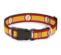 Buckle-Down Dog Collar Plastic Clip The Flash Logo7 Stripe Red White Yellow 7 to 8.5 Inches 0.5 Inch Wide