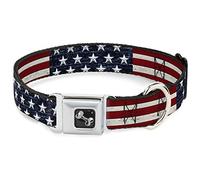 Buckle Down Dog Collar Seatbelt Buckle Americana Rustic Stars Stripes 18 to 32 Inches 1.5 Inch Wide, Multicolor (DC-W30186-WL) Large