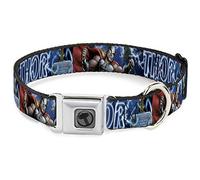 Buckle-Down Dog Collar Seatbelt Buckle Avengers Thor Hammer Action Pose Galaxy Blues White 11 to 17 Inches 1.0 Inch Wide