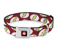 Buckle-Down Dog Collar Seatbelt Buckle Flash Logo Scattered Red White Yellow 9 to 15 Inches 1.0 Inch Wide