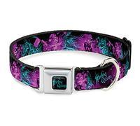 Buckle-Down Dog Collar Seatbelt Buckle Harley Quinn Pow Aiming Poses Joker Black Turquoise Fuchsia 15 to 26 Inches 1.0 Inch Wide, Multicolor (DC-WJK047-L)