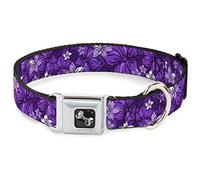 Buckle-Down Dog Collar Seatbelt Buckle Hibiscus Collage Purple Shades 15 to 26 Inches 1.0 Inch Wide, Multicolor (DC-W30877-L)