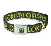 Buckle-Down Dog Collar Seatbelt Buckle Kawaii Loki Standing Pose Text Green Yellow Multi Color, DC-SB-THAI-WTH024-1.0-L, "1"" wide - fits 15-26"" neck - large"