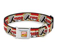 Buckle-Down Dog Collar Seatbelt Buckle Thor Hammer Red Yellow White 15 to 26 Inches 1.0 Inch Wide (DC-WTH005-L)