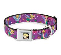 Buckle-Down Dog Collar Seatbelt Buckle Tinker Bell Poses Flowers Stars Skull Purple, Multi Color, 1" Wide - Fits 9-15" Neck - Small (DC-WDY007-S)