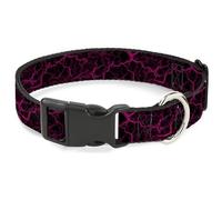 Buckle-Down Dog Collar with Plastic Buckle, Quick Release, Easy Adjustable, Marble Black Hot Pink, 11 to 16.5 Inches 1.0 Inch Wide