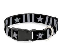 Buckle-Down Dog Collar with Plastic Buckle, Quick Release, Easy Adjustable, Star and Three Stripes, 9.5 to 14.5 Inches 0.5 Inch Wide