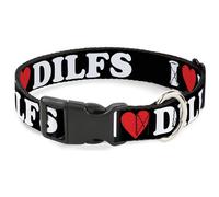 Buckle-Down Dog Collar with Plastic Clip, Quick Release, Easy Adjustable, I Heart DILFS, 7 to 8.5 Inches 0.5 Inch Wide