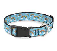 Buckle-Down Dog Collar with Plastic Clip, Quick Release, Easy Adjustable, Rainbows Scattered Blue, 15 to 24 Inches 1.0 Inch Wide