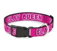 Buckle-Down Dog Collar with Plastic Clip, Quick Release, Easy Adjustable, Slay Queen, 7 to 8.5 Inches 0.5 Inch Wide