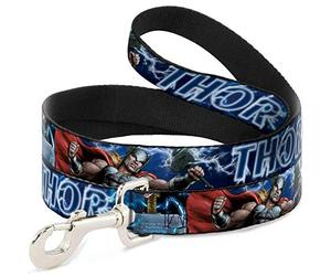 Buckle-Down Dog Leash Avengers Thor Hammer Action Pose Galaxy Blues White 6 Feet Long 1.0 Inch Wide