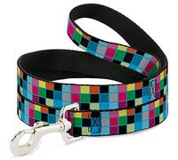 Buckle-Down Dog Leash, Checker Bright Pastel with Outline, 6 Feet Length x 0.5 Inch Wide