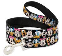 Buckle-Down Dog Leash Classic Disney Character Faces Black 6 Feet Long 1.0 Inch Wide