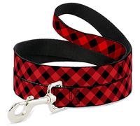 Buckle-Down Dog Leash Diagonal Buffalo Plaid Black Red Available In Different Lengths And Widths For Small Medium Large Dogs and Cats, 6 Feet Long - 1/2" Wide