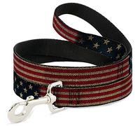 Buckle-Down Dog Leash Vintage US Flag Stretch 4 Feet Long 1.0 Inch Wide, Multi Color (DL-W32210)